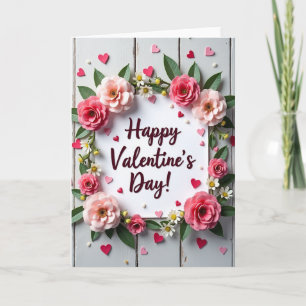 Valentines Day Flowers Hearts Card
