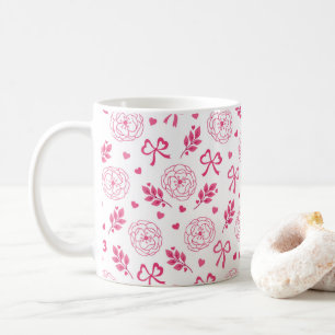 Valentine's Day Flowers Ribbon Hearts Pink Coffee Mug