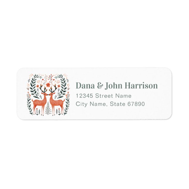 Valentine's Day Folk Deer Return Address Labels (Front)