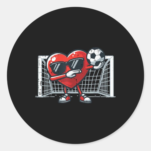 Valentines Day Football Heart Dab Soccer Men Boys  Classic Round Sticker (Front)