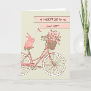 Valentine's Day for Aunt, Bicycle, Pink Rabbit Holiday Card