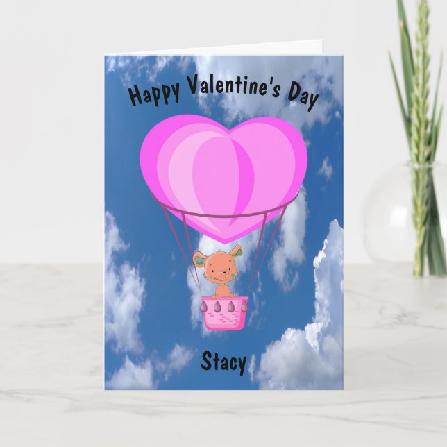 Valentine's Day for Child Hot Air Balloon & Puppy Card (Front)