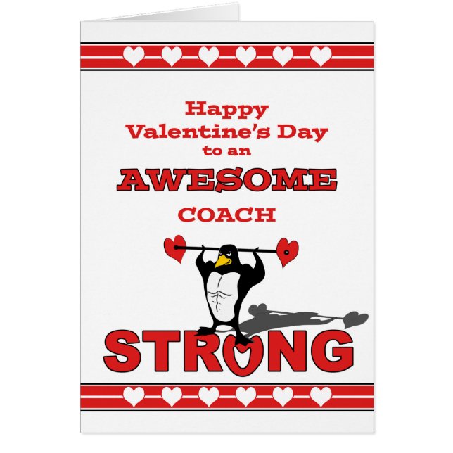 Valentine's Day for Coach, Weightlifting Penguin (Front)