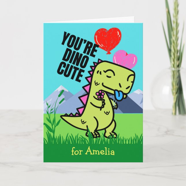 Valentine's Day for Goddaughter Cute Dinosaur  Card (Front)