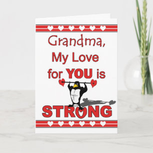 Valentine's Day for Grandma, Penguin & Weights Holiday Card