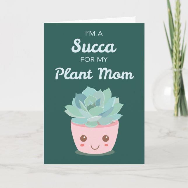 Valentines Day for Plant Mum with Kawaii Succulent Card (Front)