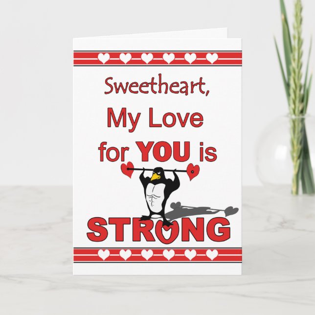Valentine's Day for Sweetheart, Penguin & Weights Holiday Card (Front)