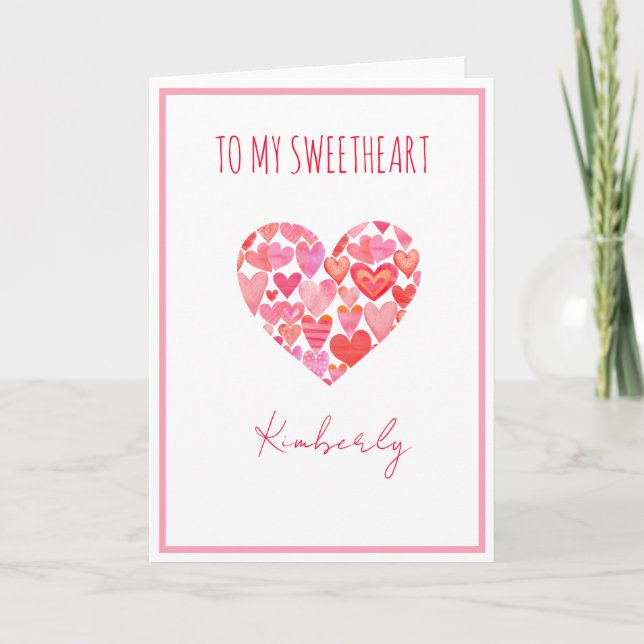 Valentine's Day For Sweetheart Pink & Red Hearts Card (Front)