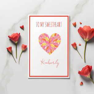 Valentine's Day For Sweetheart Pink & Yellow Heart Card
