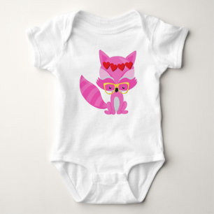 Valentine's Day Fox, Pink Fox, Glasses, Hearts Baby Bodysuit