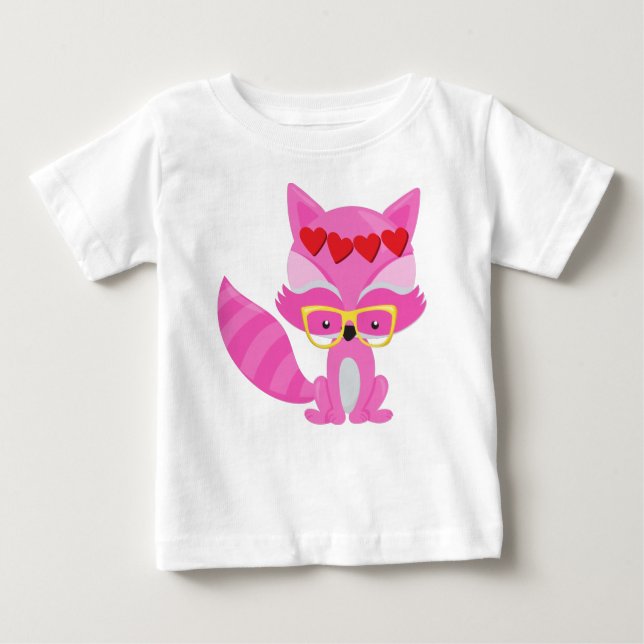 Valentine's Day Fox, Pink Fox, Glasses, Hearts Baby T-Shirt (Front)