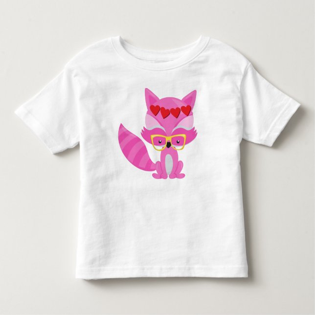 Valentine's Day Fox, Pink Fox, Glasses, Hearts Toddler T-Shirt (Front)