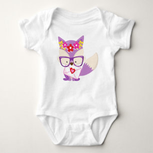 Valentine's Day Fox, Purple Fox, Glasses, Hearts Baby Bodysuit