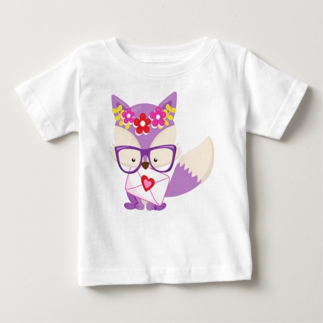 Valentine's Day Fox, Purple Fox, Glasses, Hearts Baby T-Shirt (Front)