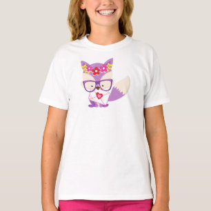 Valentine's Day Fox, Purple Fox, Glasses, Hearts T-Shirt