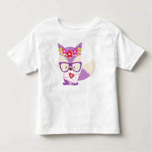 Valentine's Day Fox, Purple Fox, Glasses, Hearts Toddler T-Shirt