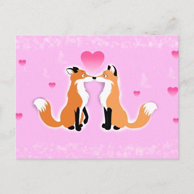 Valentines Day Foxes Holiday Postcard (Front)