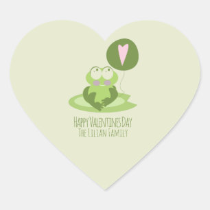 Valentines Day Frog Birthday Green Balloon Heart Sticker