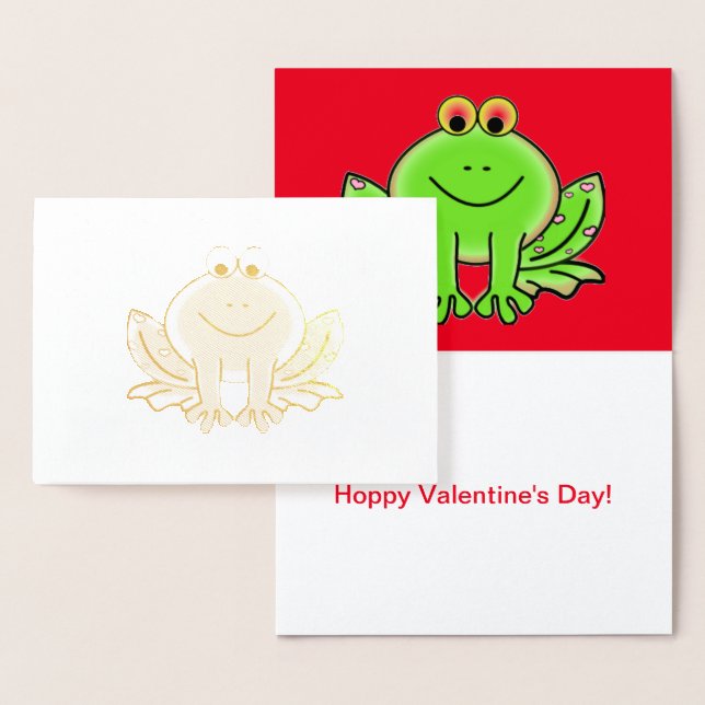 Valentine's Day Frog on Gold Foil, Hoppy Frog Foil Card (Display)
