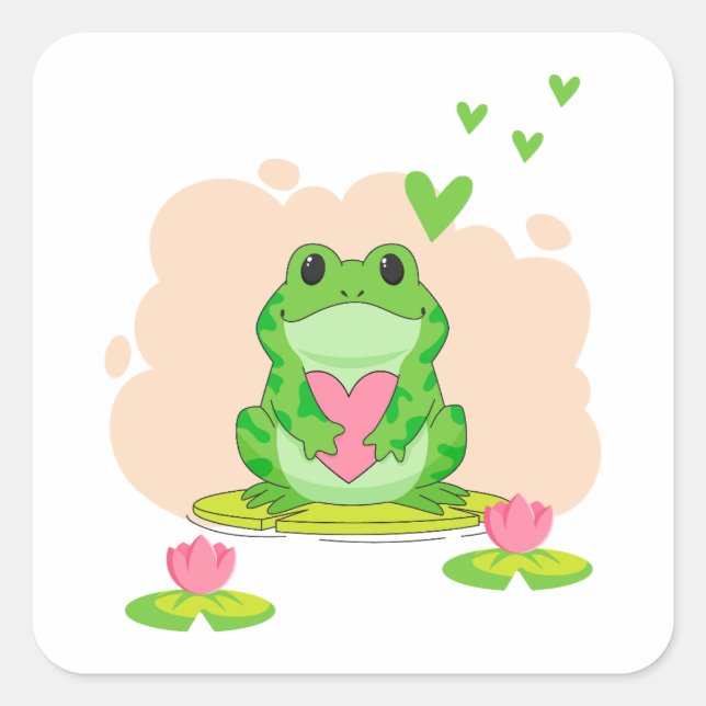  Valentine's Day Frog Square Sticker (Front)