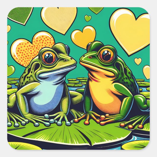 Valentine's Day | Frog Themed Square Sticker (Front)