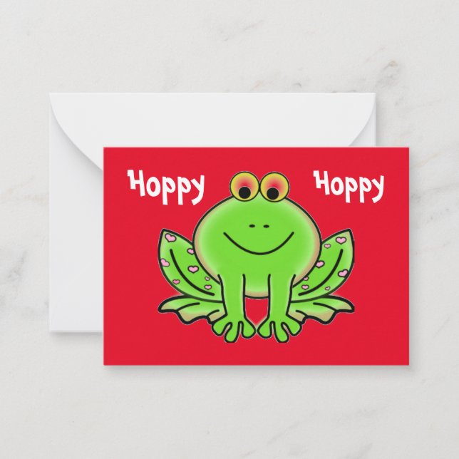 Valentine's Day Frog with Pink Hearts Kids Cards (Front)