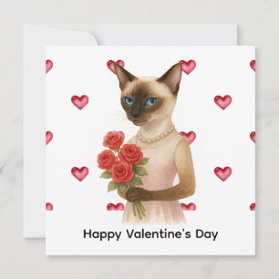 Valentine's Day from Cat Mum holding red roses Holiday Card