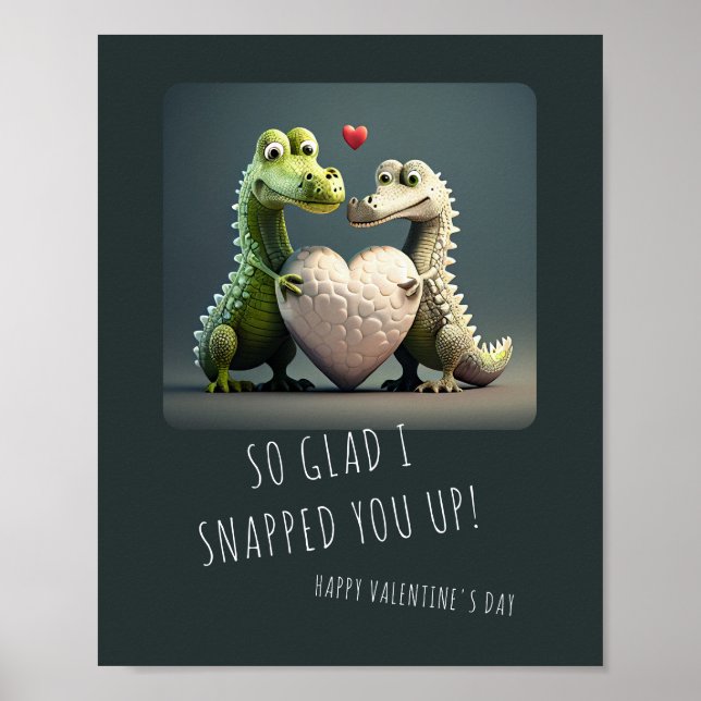 Valentine's Day Funny Alligator Crocodile Couple C Poster (Front)