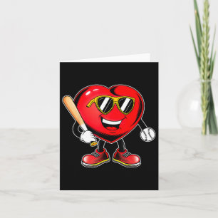 Valentines Day Funny Heart Playing Baseball Boys G Card