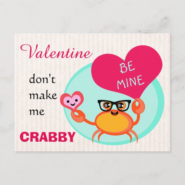 Valentine's Day Funny Hipster Crab Card (Front)