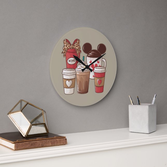 Valentine's Day Funny Latte Coffee Lover  Large Clock (Office)