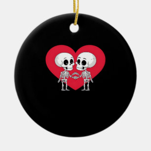 Valentines Day Funny Skeleton Hand Heart  Ceramic Ornament