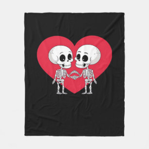 Valentines Day Funny Skeleton Hand Heart  Fleece Blanket