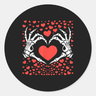 Valentines Day Funny Skeleton Hand Heart Men Boys Classic Round Sticker