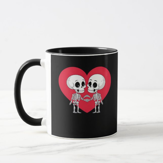 Valentines Day Funny Skeleton Hand Heart  Mug (Left)