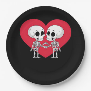 Valentines Day Funny Skeleton Hand Heart  Paper Plate