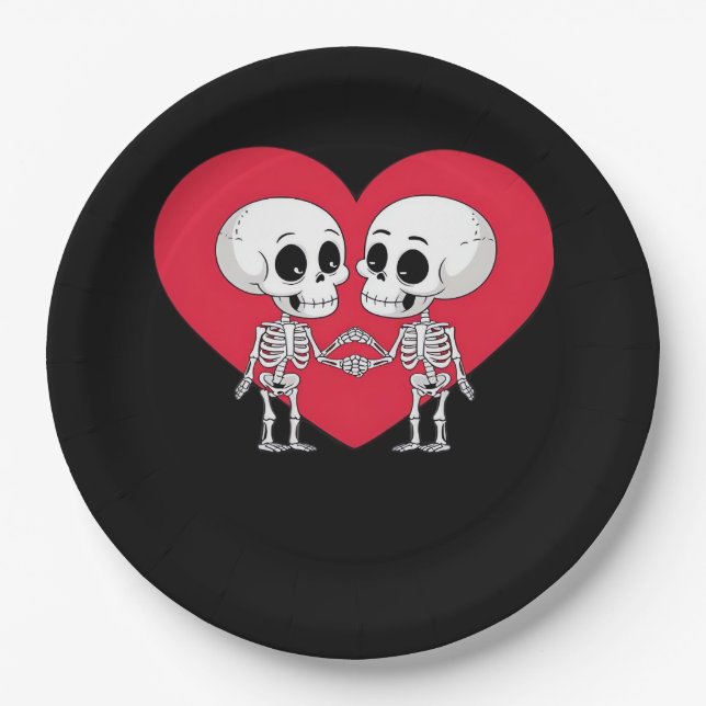 Valentines Day Funny Skeleton Hand Heart  Paper Plate (Front)