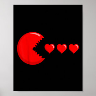 Valentines Day Gamer Eating Hearts Men Boys Kids Y Poster