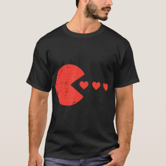 Valentines Day Gamer Eating Hearts Men Boys Kids Y T-Shirt