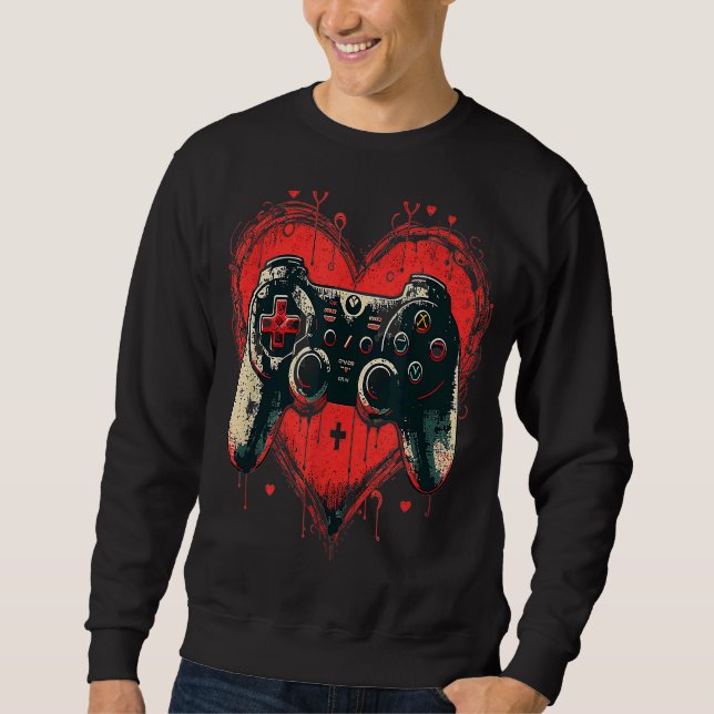 Valentines Day Gamer Heart Video Games men Women T Sweatshirt (Front)