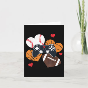 Valentines Day Gaming Boys Baseball Basketball Hea Card