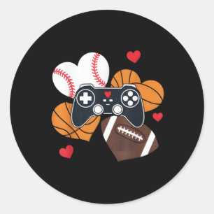Valentines Day Gaming Boys Baseball Basketball Hea Classic Round Sticker