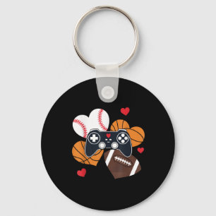 Valentines Day Gaming Boys Baseball Basketball Hea Key Ring