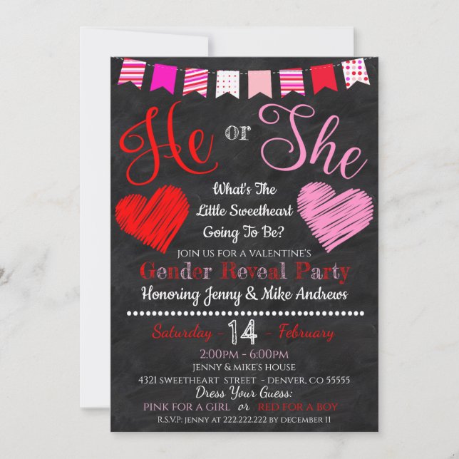 Valentines Day Gender Reveal Party Invitation (Front)