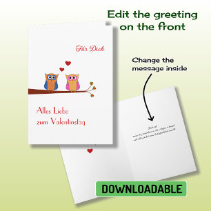 Valentine's Day german cute owls Holiday Card