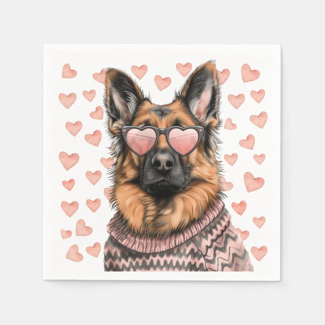 Valentines Day German Shepherd Dog Napkin (Front)