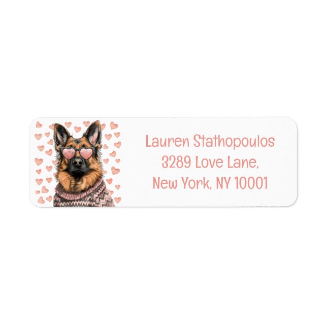 Valentines Day German Shepherd Dog Return Address Label (Front)