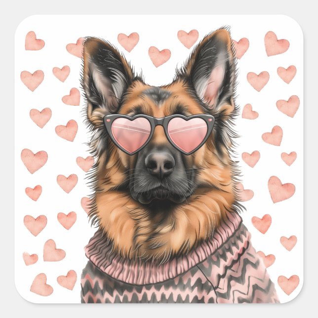 Valentines Day German Shepherd Dog Square Sticker (Front)