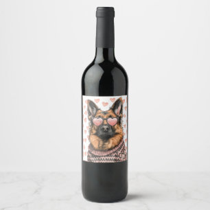 Valentines Day German Shepherd Dog Wine Label