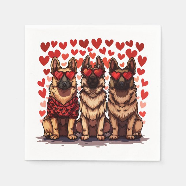 Valentines Day German Shepherd Dogs Napkin (Front)